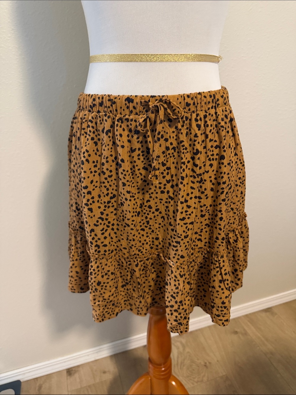 Cotton On Mustard Leopard-Print Ruffle Skirt